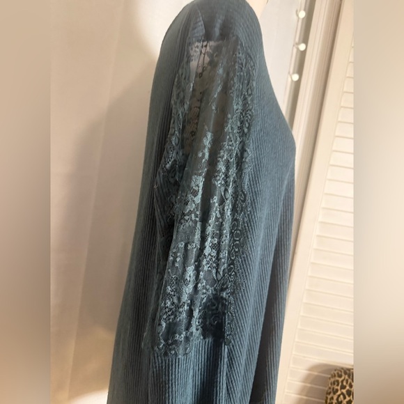 Premise XXL Teal Ribbed Knit Top with Lace Sleeve Detail | Women’s 2X - Picture 3 of 8